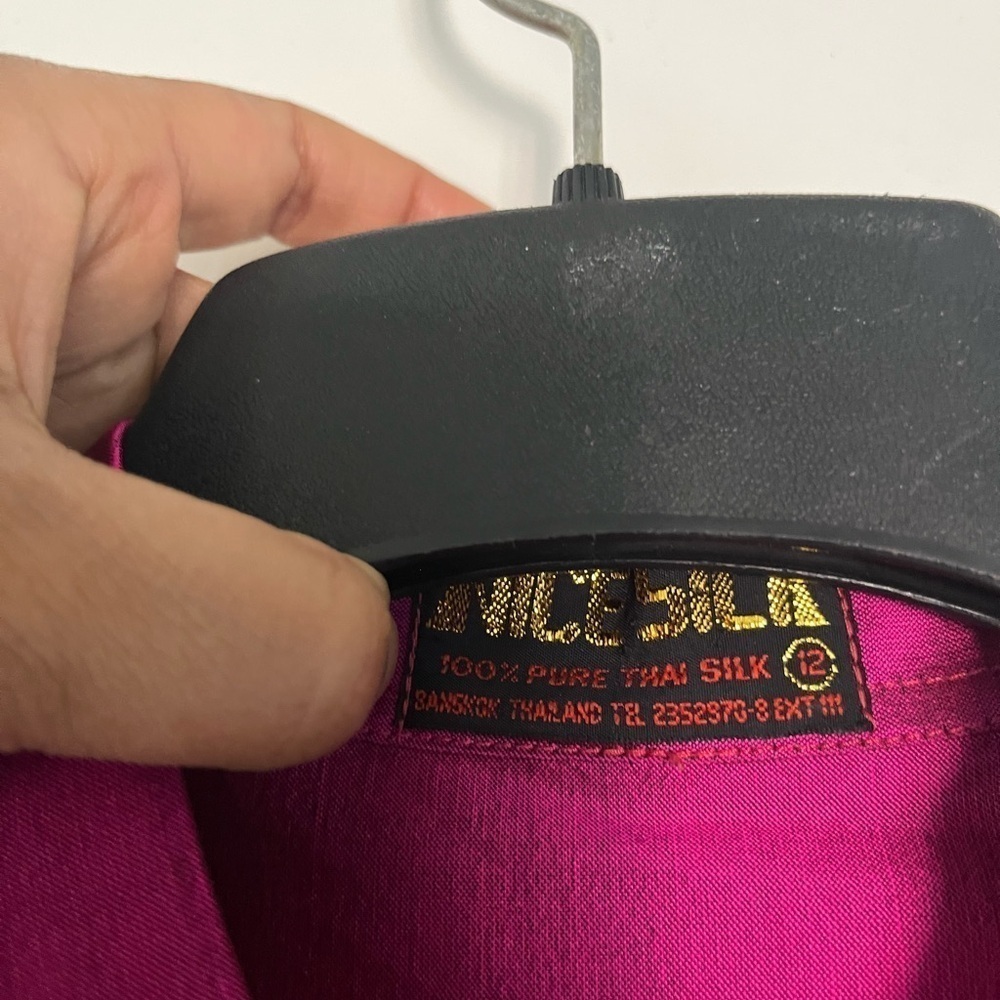 Women's Magenta Thai Silk Button-Up Blouse - Picture 3 of 9